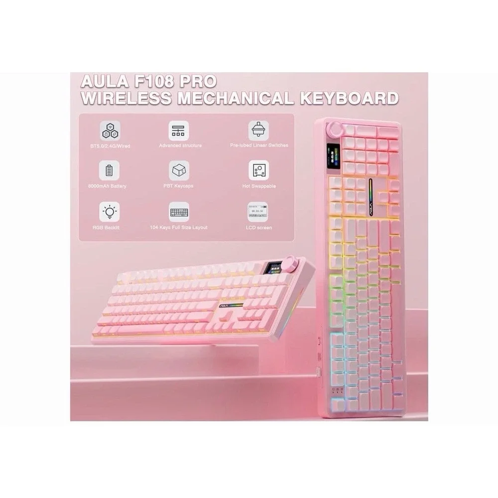 AULA S98 Pro Wireless Mechanical Keyboard with Screen & Knob,2.4GHz/USB-C/BT5.0